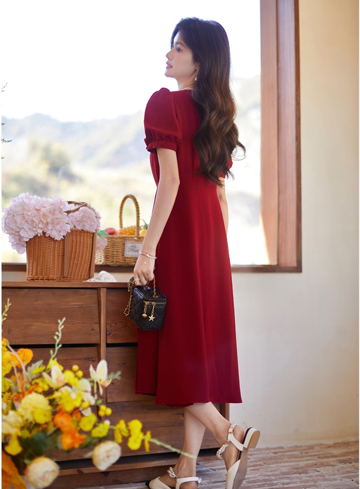 Temperament pinched waist bow summer dress for women