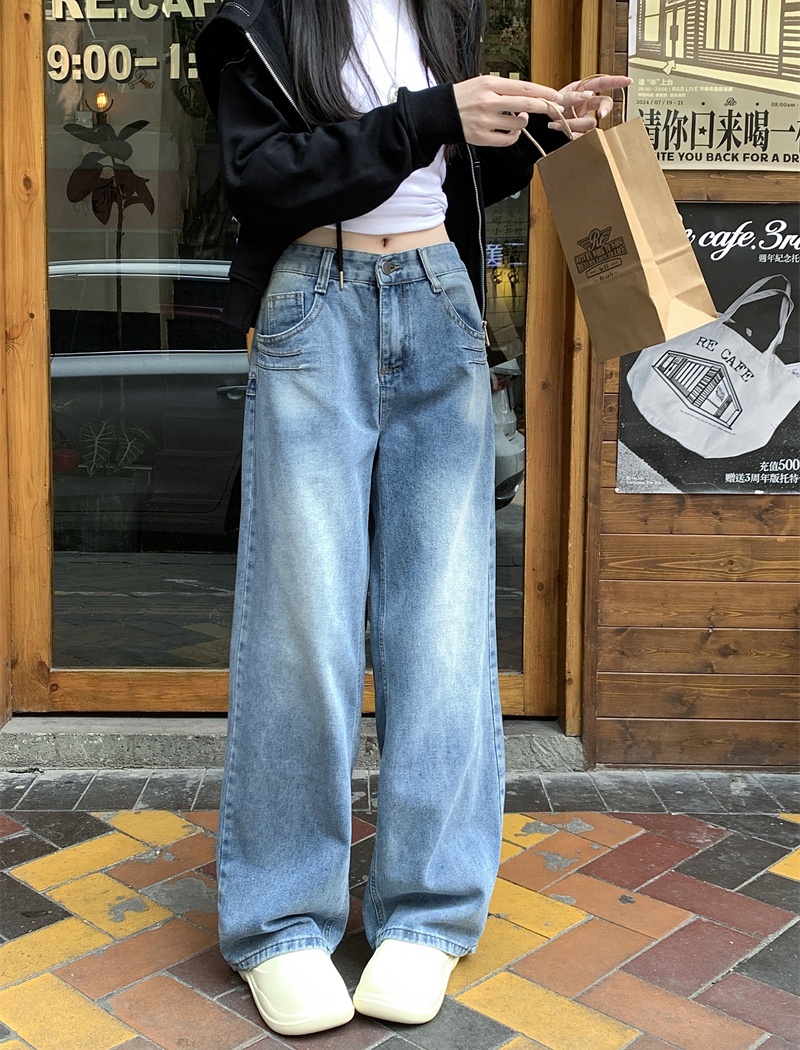 Mopping retro jeans straight pants washed pants for women