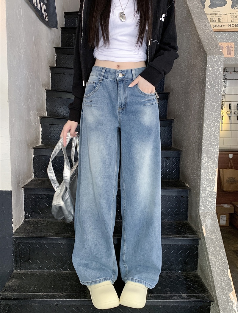 Mopping retro jeans straight pants washed pants for women