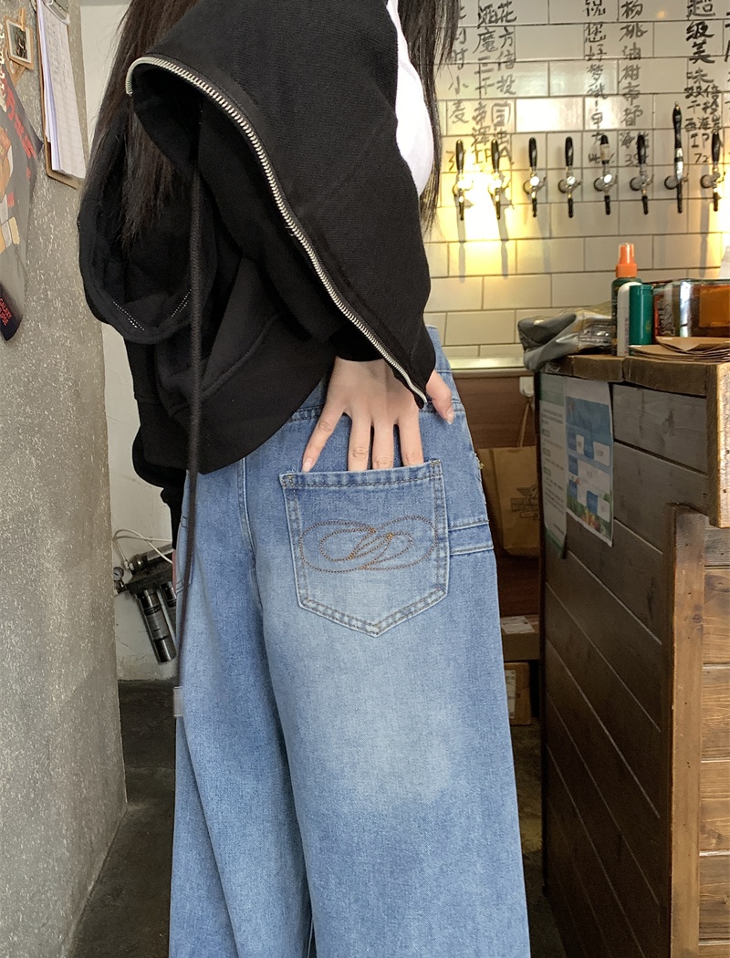 Mopping retro jeans straight pants washed pants for women