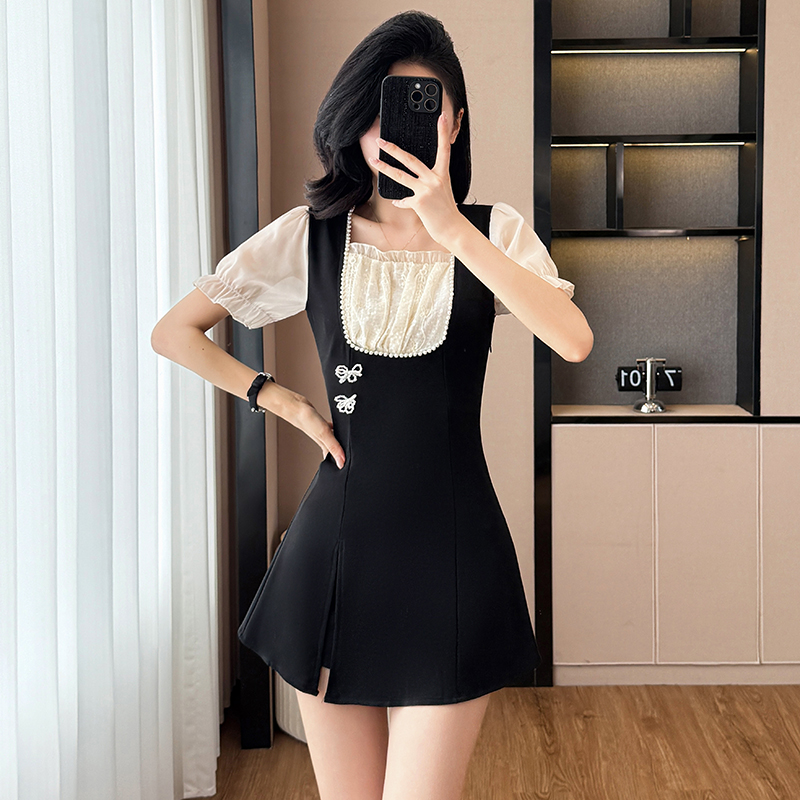 Temperament summer shorts square collar dress 2pcs set