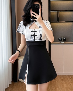 Summer temperament shorts ink cheongsam 2pcs set