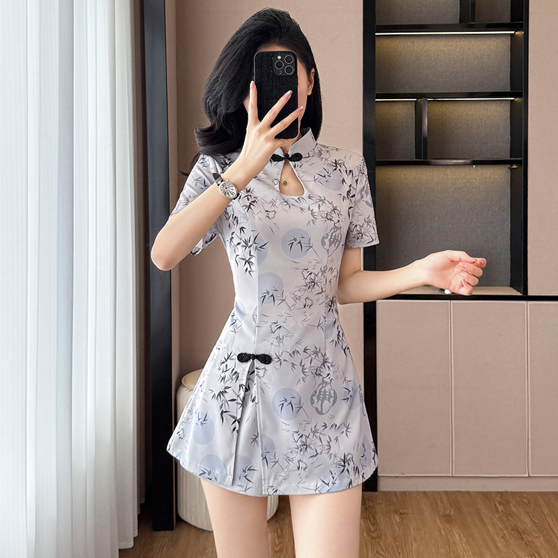 Summer ink shorts printing cheongsam 2pcs set