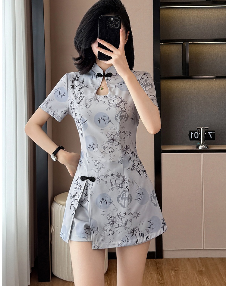 Summer ink shorts printing cheongsam 2pcs set