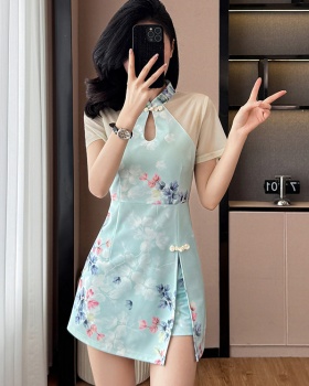 Printing dress Chinese style cheongsam 2pcs set