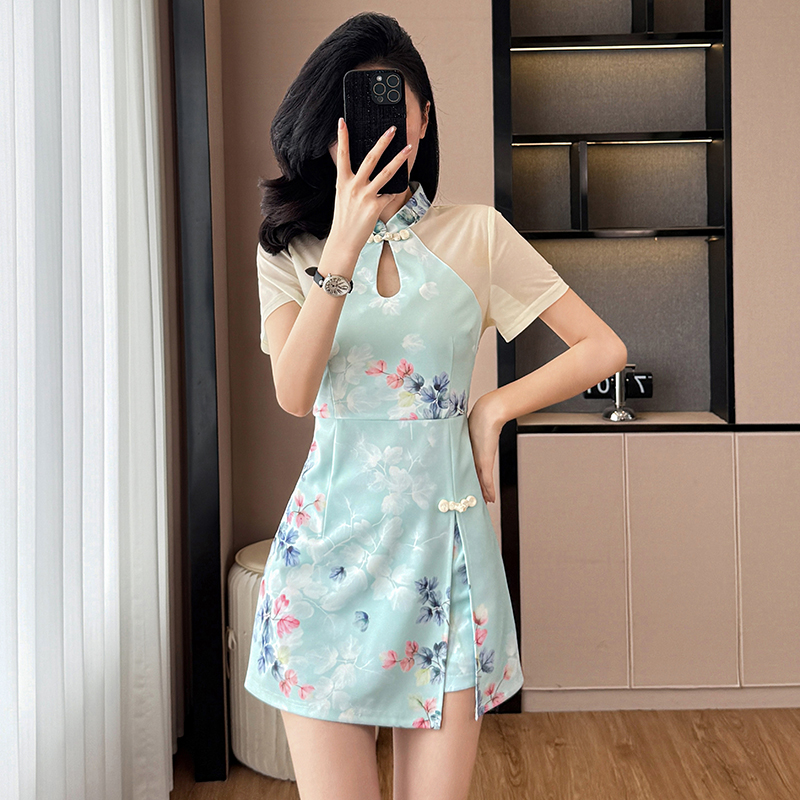 Printing dress Chinese style cheongsam 2pcs set