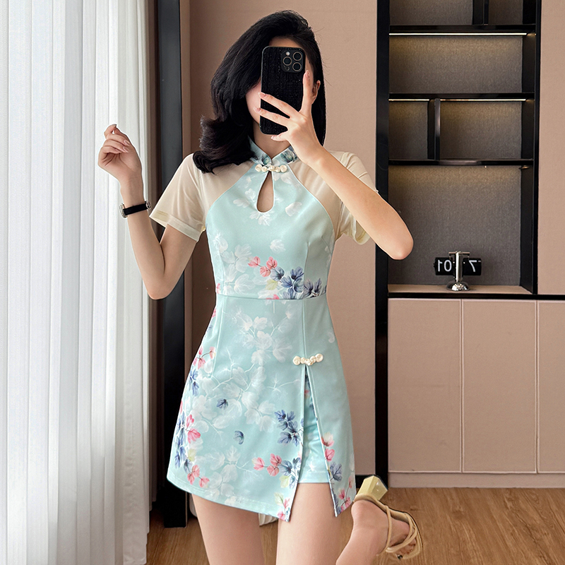 Printing dress Chinese style cheongsam 2pcs set