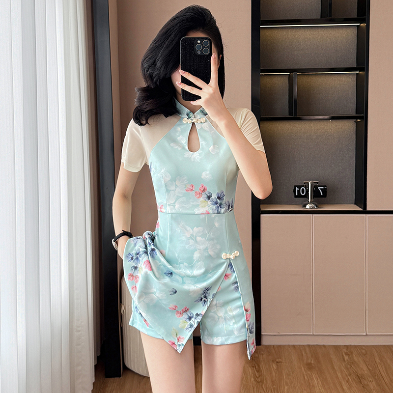 Printing dress Chinese style cheongsam 2pcs set