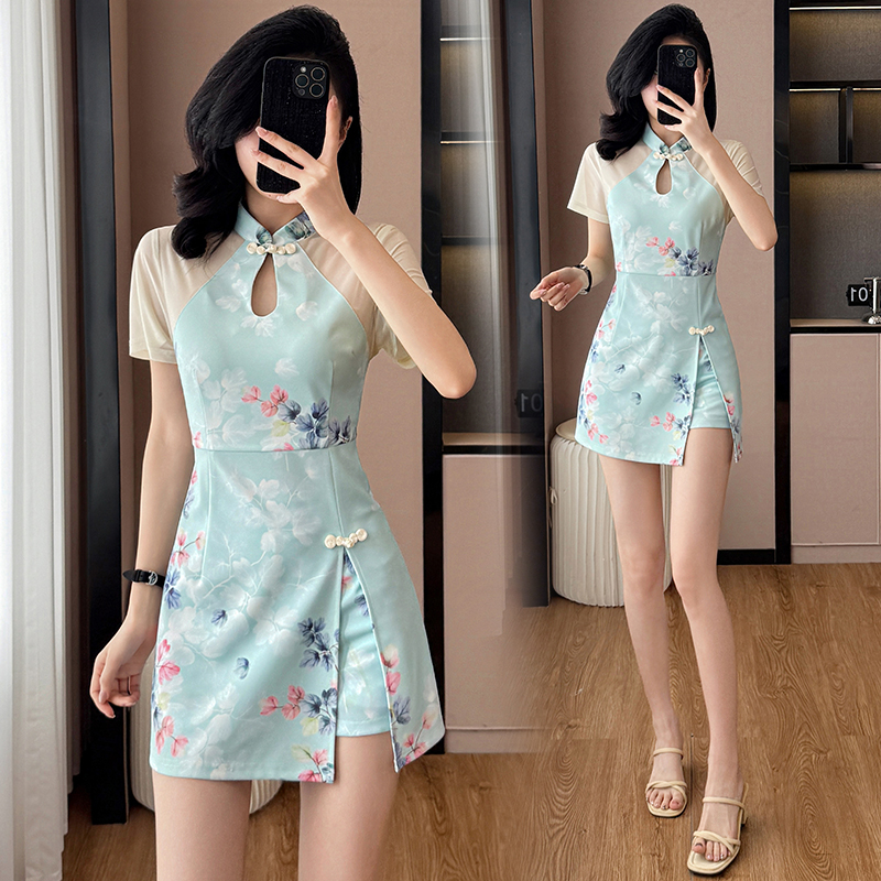 Printing dress Chinese style cheongsam 2pcs set