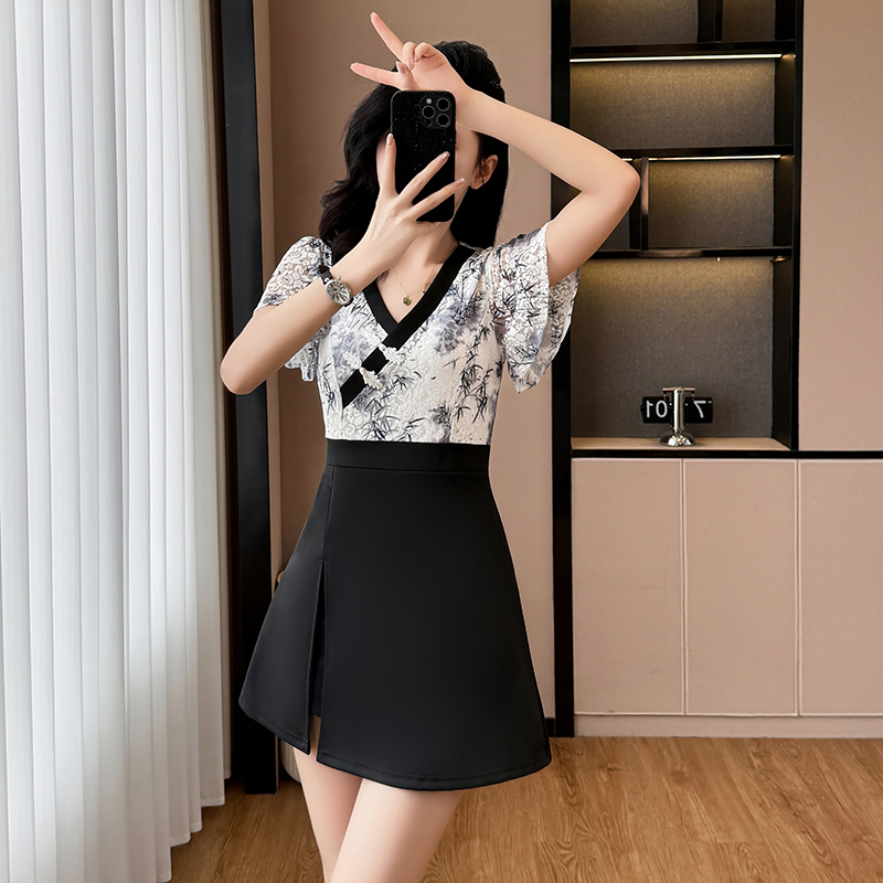 Maiden fashion cheongsam Chinese style shorts 2pcs set