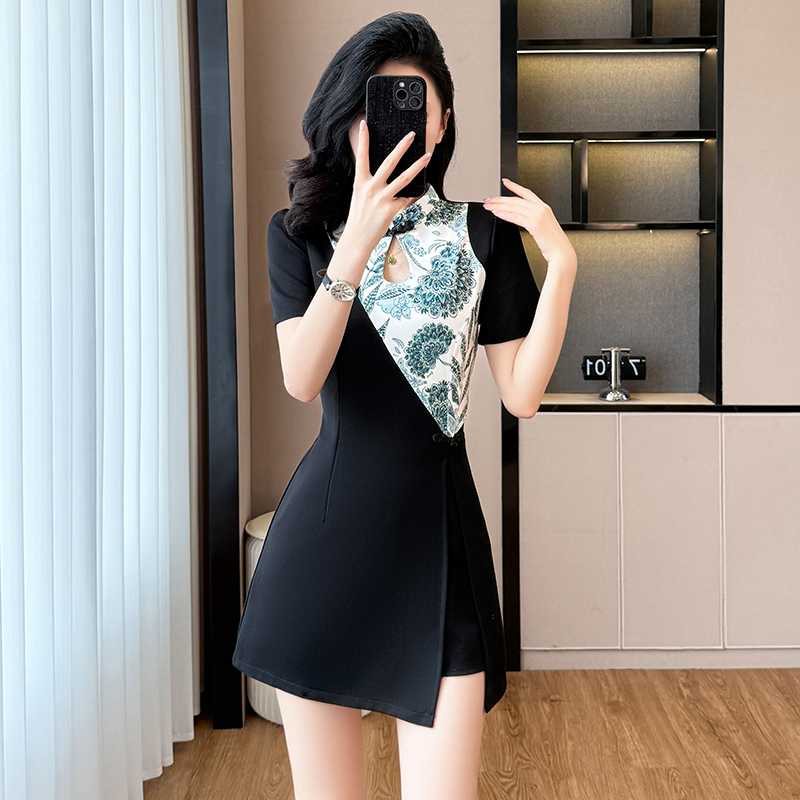 Chinese style summer dress splice cheongsam 2pcs set