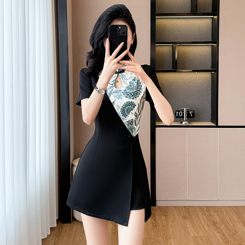 Chinese style summer dress splice cheongsam 2pcs set