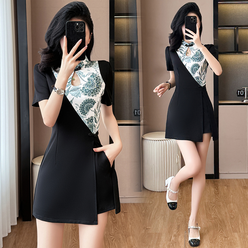 Chinese style summer dress splice cheongsam 2pcs set