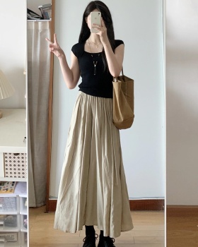 Knitted square collar tops short sleeve skirt 2pcs set