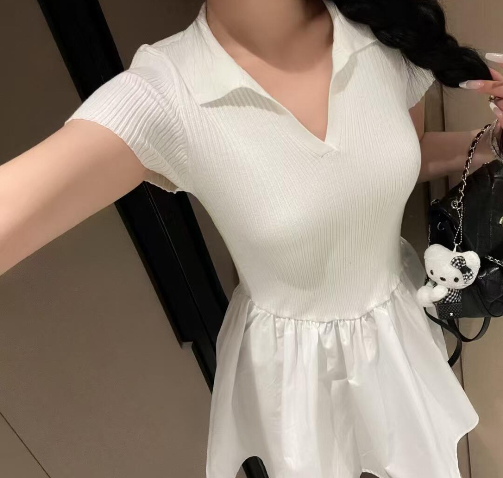 Slim short sleeve spicegirl T-back summer splice dress