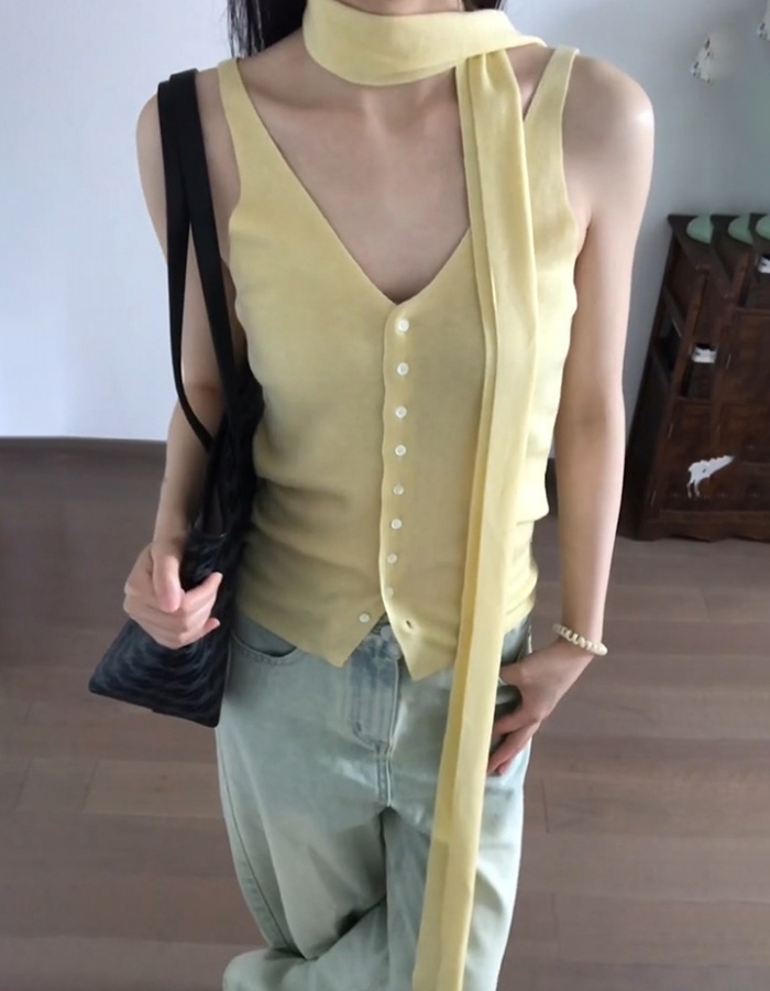 Summer single-breasted sling tops knitted slim V-neck vest