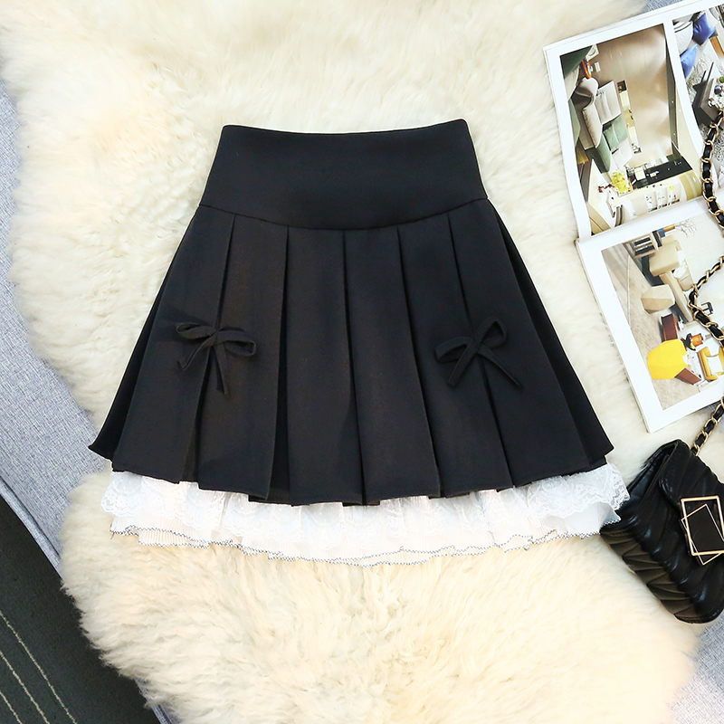 Lace splice skirt college style short skirt for women