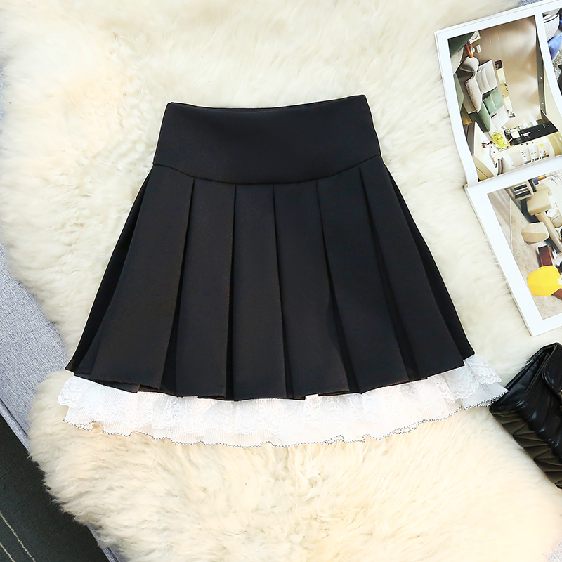 Lace splice skirt college style short skirt for women