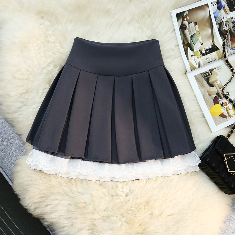 Lace splice skirt college style short skirt for women