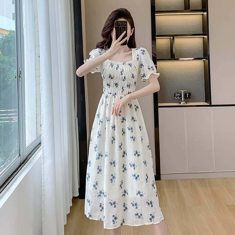 Long jacquard temperament lotus leaf edges dress