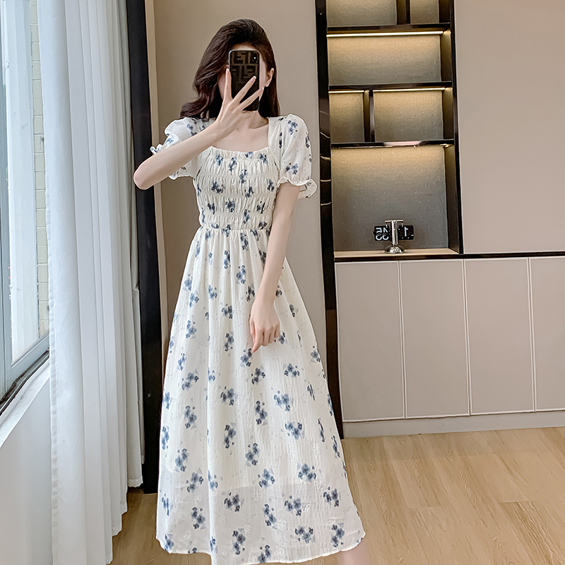 Long jacquard temperament lotus leaf edges dress