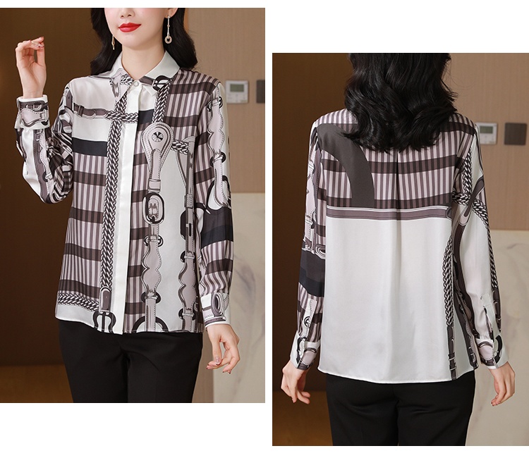 Thick real silk twill shirt long sleeve printing tops