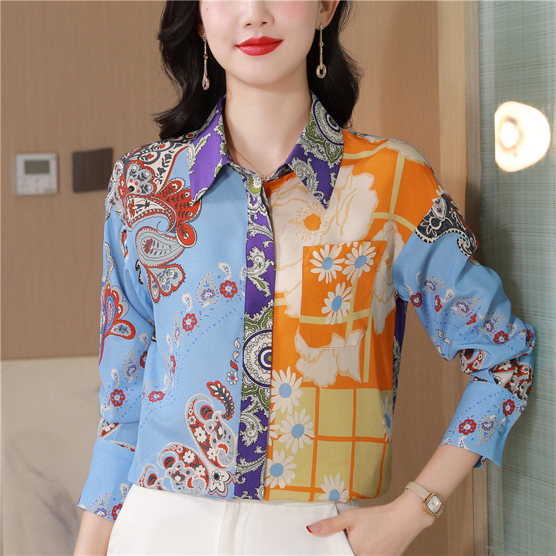 France style mixed colors silk elegant shirt for women