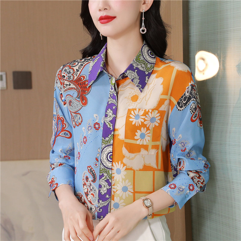 France style mixed colors silk elegant shirt for women