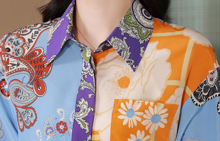 France style mixed colors silk elegant shirt for women