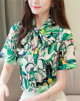 Streamer short sleeve shirt printing real silk tops