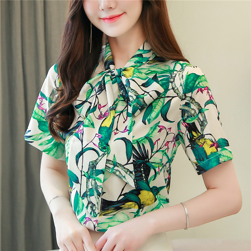 Streamer short sleeve shirt printing real silk tops