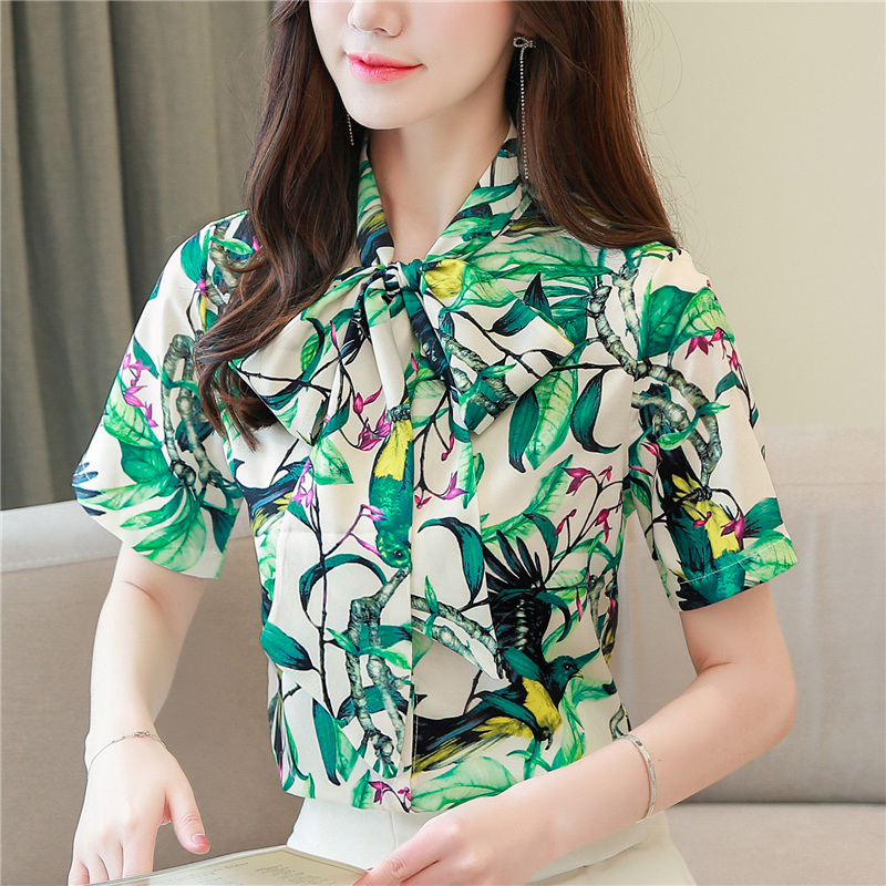 Streamer short sleeve shirt printing real silk tops