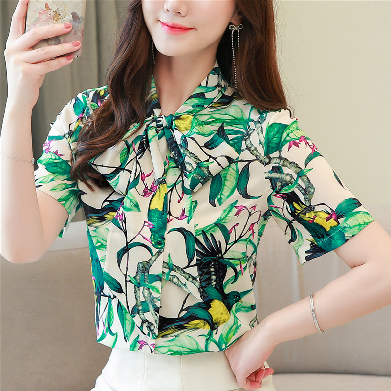 Streamer short sleeve shirt printing real silk tops