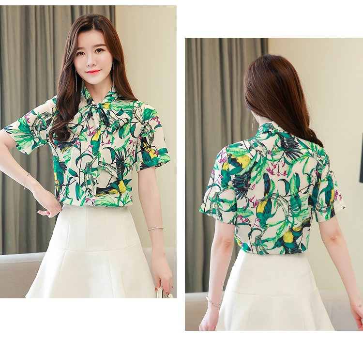 Streamer short sleeve shirt printing real silk tops