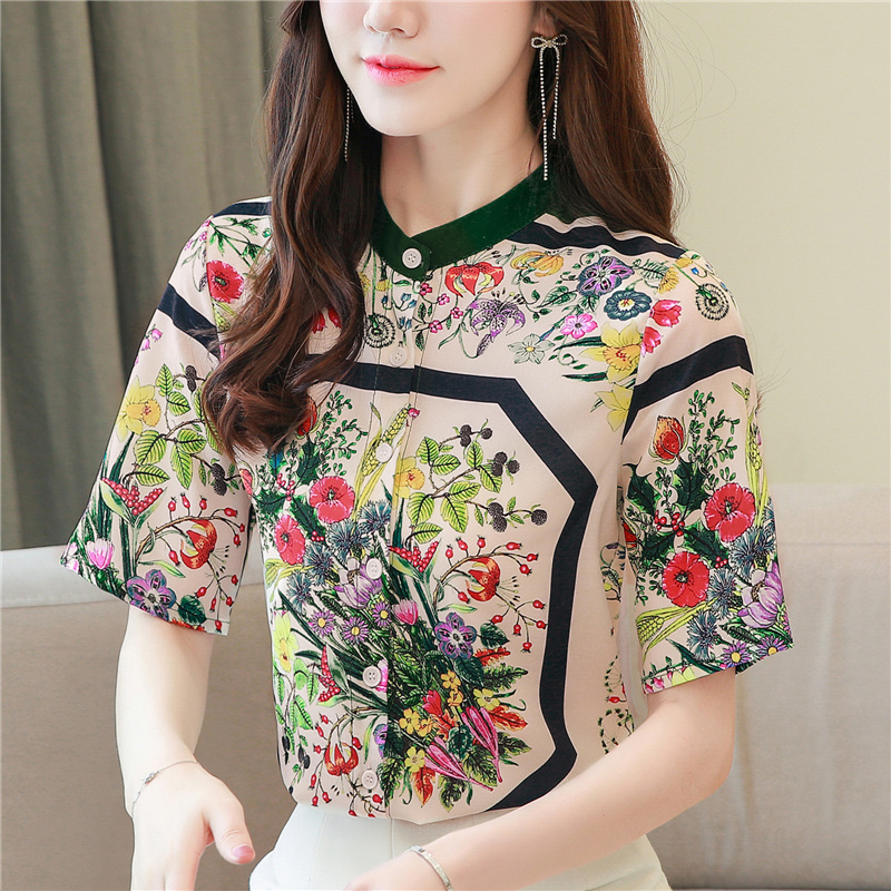 Cstand collar Casual tops fashion summer shirt for women