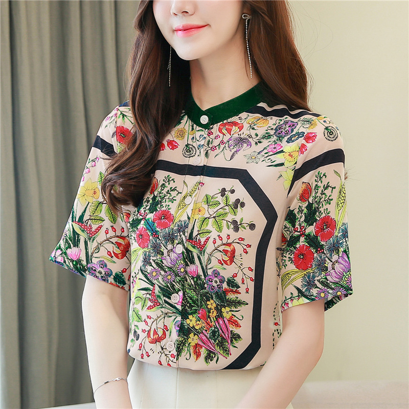 Cstand collar Casual tops fashion summer shirt for women