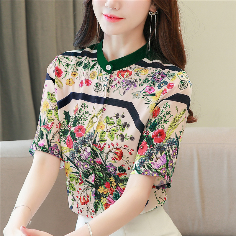 Cstand collar Casual tops fashion summer shirt for women