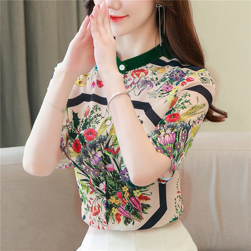 Cstand collar Casual tops fashion summer shirt for women