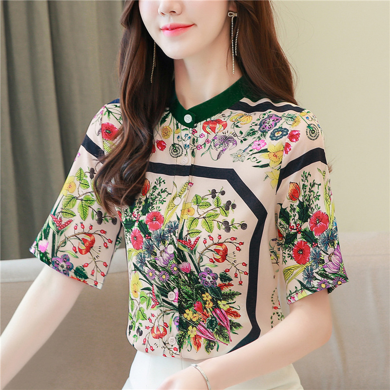 Cstand collar Casual tops fashion summer shirt for women