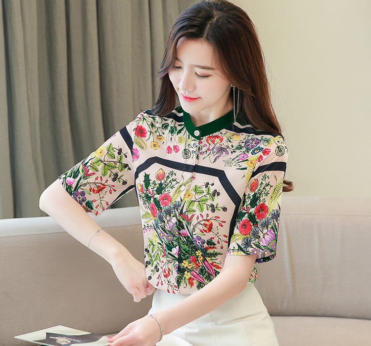 Cstand collar Casual tops fashion summer shirt for women