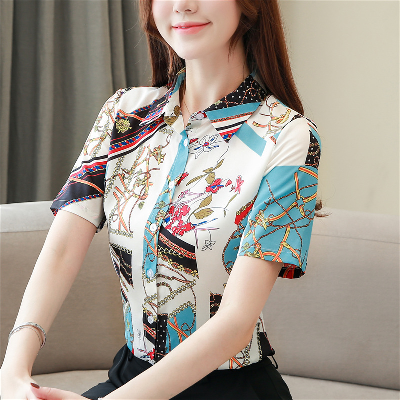 Slim short sleeve tops temperament lapel shirt for women