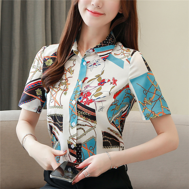 Slim short sleeve tops temperament lapel shirt for women