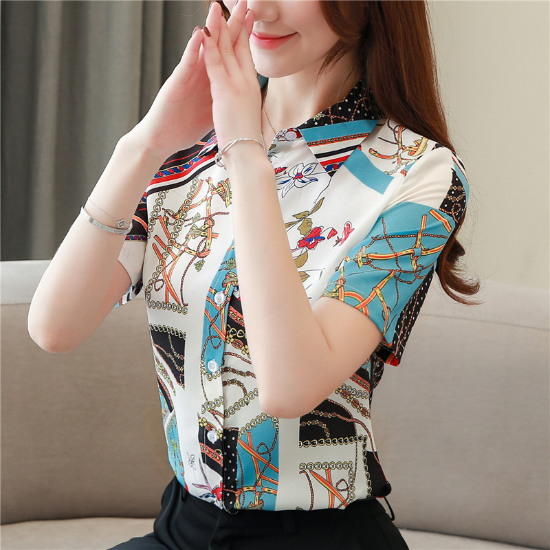 Slim short sleeve tops temperament lapel shirt for women