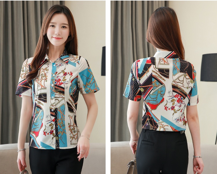 Slim short sleeve tops temperament lapel shirt for women