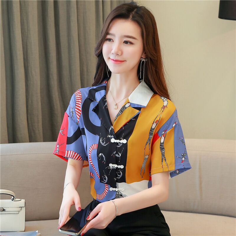 Short sleeve summer tops real silk large yard shirt