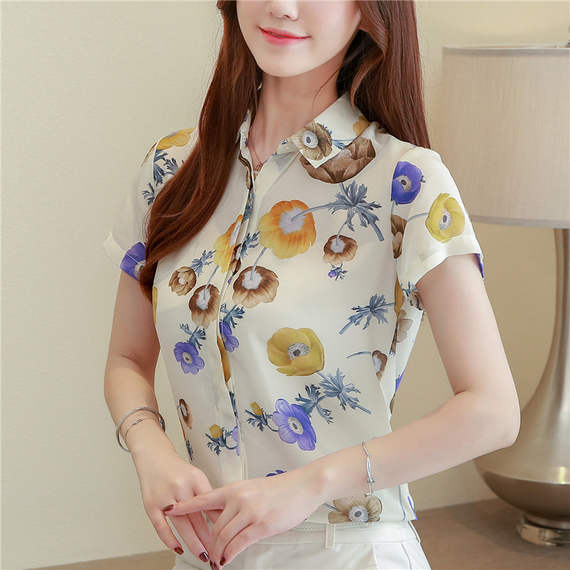 Loose real silk printing tops Korean style floral shirt