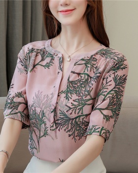 Printing temperament silk shirt Western style real silk tops