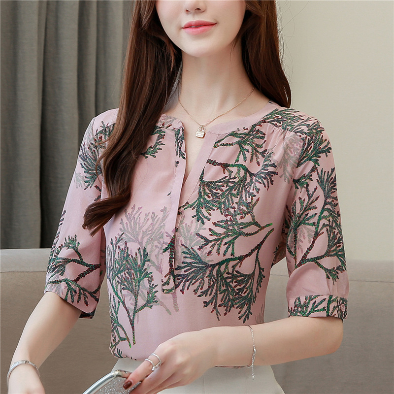 Printing temperament silk shirt Western style real silk tops