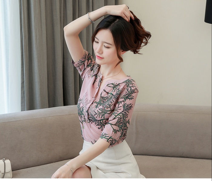 Printing temperament silk shirt Western style real silk tops