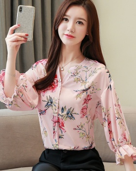 Silk ladies tops lantern sleeve chiffon shirt for women